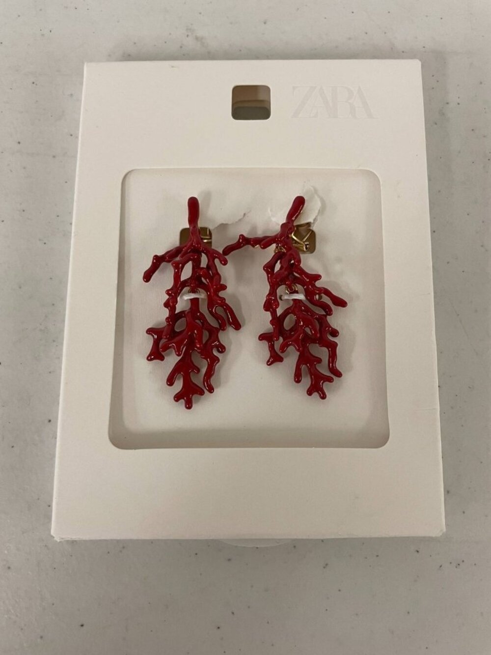 Zara Red Coral Reef Dangle Earrings Red Beach New with Tags